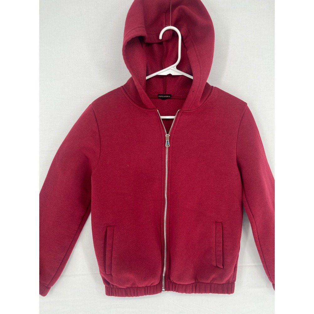 Olive Avenue Womens XS Full Zip Hoodie Fleece Jacket Red Pocket Elastic Hem
